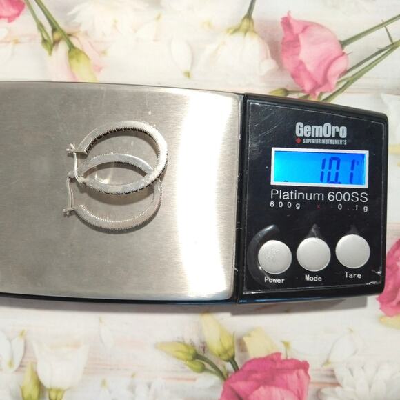 925 Sterling Silver Round Hoop Huggie Earrings Pink Sapphires Marcasites Signed - Picture 14 of 15